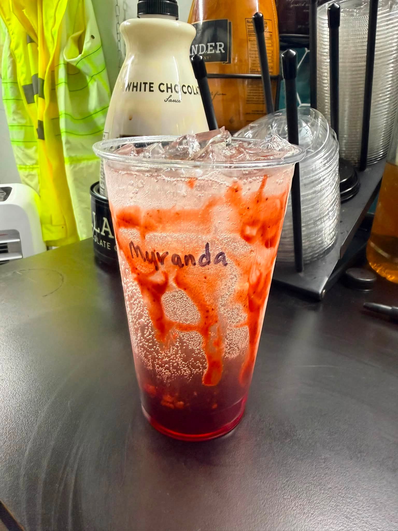 Strawberry Italian soda over ice